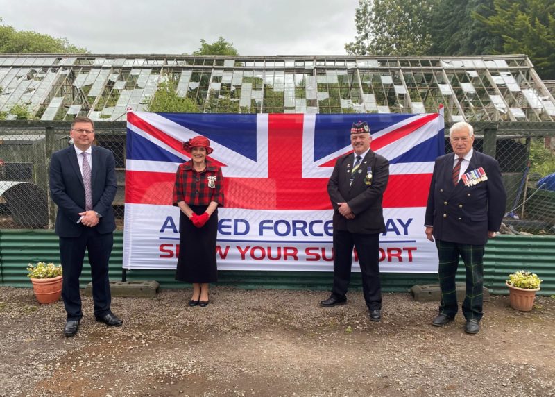 Colin Smyth MSP, Lord Lieutenant Fiona Armstrong, Dumfries and Galloway Armed Forces Cllr Archie Dryburgh and retired Army Lieutenant Colonel John Charteris