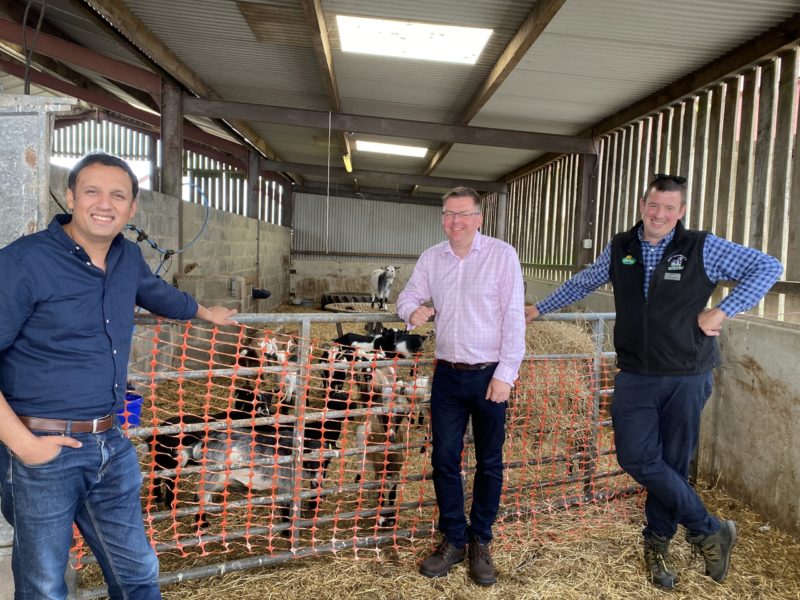 Picture shows Scottish Labour Leader Anas Sarwar and South Scotland MSP Colin Smyth with NFU Scotland’s Regional Chair in Dumfries and Galloway Colin Ferguson